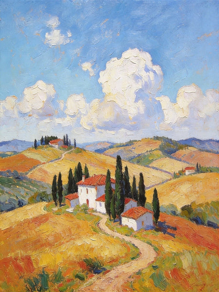 Landscape Oil Paintings, Tuscan Countryside Tranquility, Small Original Paintings, Canvas Paintings for Living Room, Hand Painted Canvas Art-HomePaintingDecor