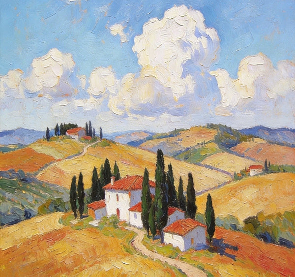 Landscape Oil Paintings, Tuscan Countryside Tranquility, Small Original Paintings, Canvas Paintings for Living Room, Hand Painted Canvas Art-HomePaintingDecor