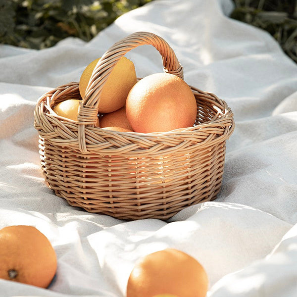 Small Kitchen Storage Baskets, Picnic Storage Basket with Handle, Hand-woven Wicker Storage Basket, Natural Fruit Basket, Willow Weaving Baskets for Vegetable-HomePaintingDecor
