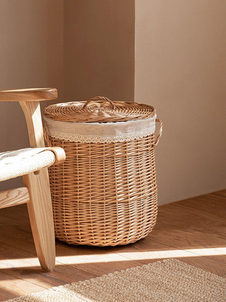 Hand-woven Wicker Storage Basket for Clothes, Large Round Storage Basket for Clothes, Willow Weaving Baskets for Clothes, Extra Large Kitchen Storage Baskets-HomePaintingDecor