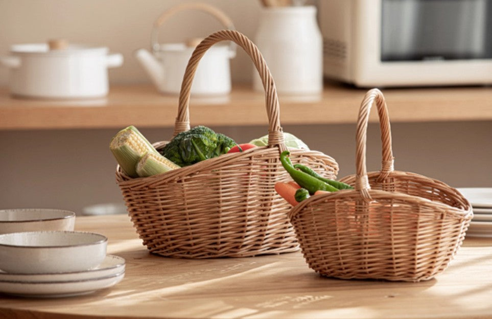Natural Hand Woven Wicker Large Storage Basket For Picnic And Kitchen