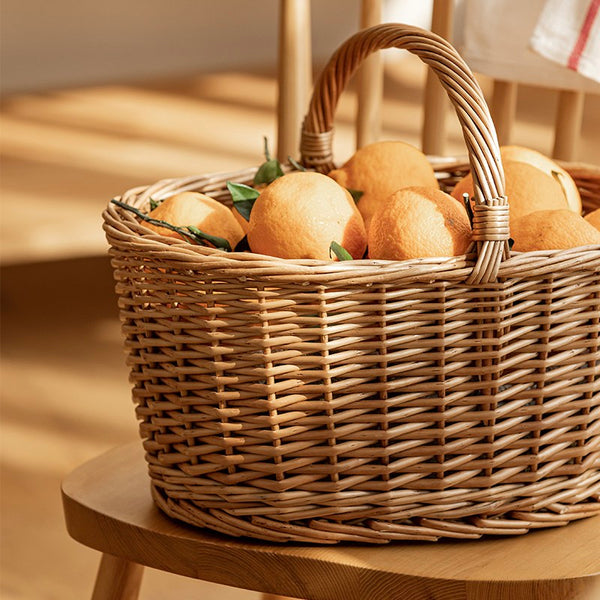 Small Picnic Storage Basket with Handle, Hand-woven Wicker Storage Basket, Willow Weaving Baskets for Vegetable, Natural Fruit Basket, Kitchen Storage Baskets-HomePaintingDecor