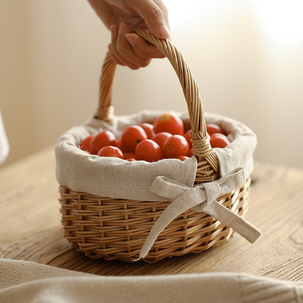 Small Picnic Storage Basket with Handle, Hand-woven Wicker Storage Basket, Willow Weaving Baskets for Vegetable, Natural Fruit Basket, Kitchen Storage Baskets-HomePaintingDecor