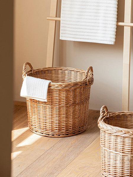 Round Storage Basket for Clothes, Natural Hand-woven Wicker Storage Basket for Clothes, Extra Large Kitchen Storage Baskets, Willow Weaving Baskets for Clothes-HomePaintingDecor