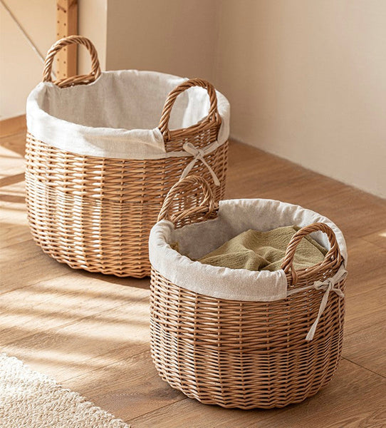 Large Round Storage Basket for Clothes, Natural Hand-woven Wicker Storage Basket for Clothes, Willow Weaving Baskets for Clothes, Extra Large Kitchen Storage Baskets-HomePaintingDecor