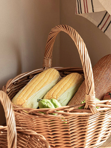 Large Picnic Food Basket with Handle, Lovely Willow Weaving Baskets for Vegetable, Natural Hand-woven Wicker Storage Basket, Natural Fruit Basket, Kitchen Storage Baskets-HomePaintingDecor