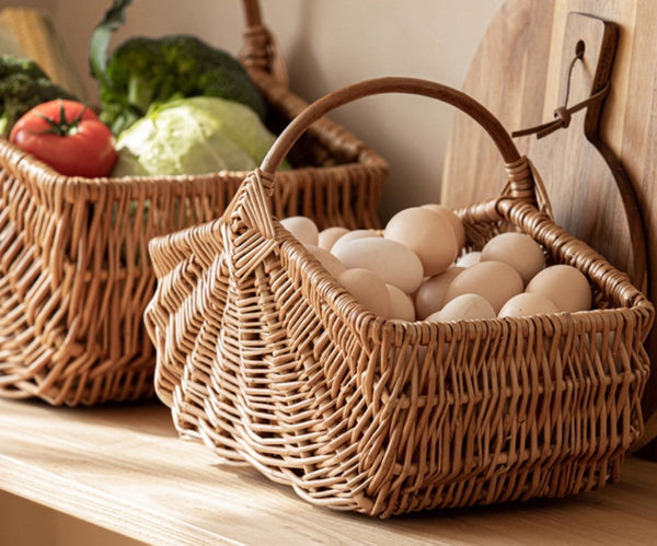 Large Picnic Food Basket with Handle, Natural Hand-woven Wicker Storage Basket, Lovely Willow Weaving Baskets for Vegetable, Natural Fruit Basket, Kitchen Storage Baskets-HomePaintingDecor