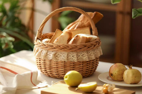 Storage Basket for Shelves, Picnic Storage Basket with Handle, Hand-woven Wicker Storage Basket, Natural Fruit Basket, Willow Weaving Baskets for Kitchen-HomePaintingDecor