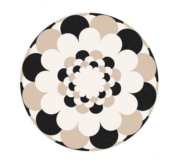 Abstract Contemporary Round Rugs under Chairs, Circular Area Rugs for Bedroom, Modern Rugs for Dining Room, Flower Pattern Modern Rugs for Living Room-HomePaintingDecor