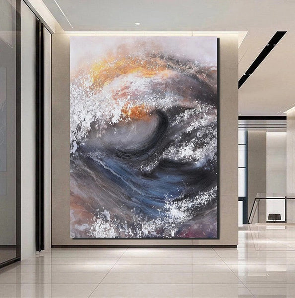 Living Room Modern Paintings, Big Wave Painting, Acrylic Canvas Paintings, Large Painting on Canvas, Modern Abstract Painting-HomePaintingDecor