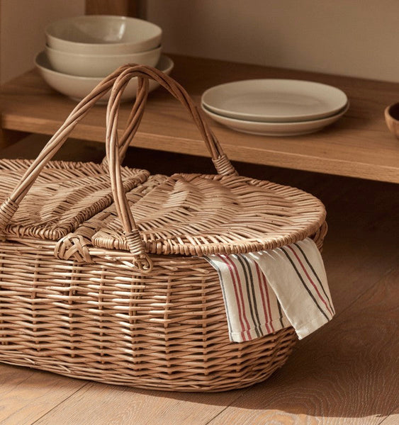 Extra Large Picnic Food Basket with Handle, Kitchen Storage Baskets, Natural Hand-woven Wicker Storage Basket, Lovely Willow Weaving Baskets for Vegetable, Natural Fruit Basket-HomePaintingDecor