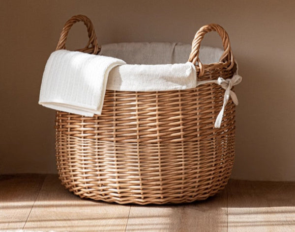 Large Round Storage Basket for Clothes, Natural Hand-woven Wicker Storage Basket for Clothes, Willow Weaving Baskets for Clothes, Extra Large Kitchen Storage Baskets-HomePaintingDecor