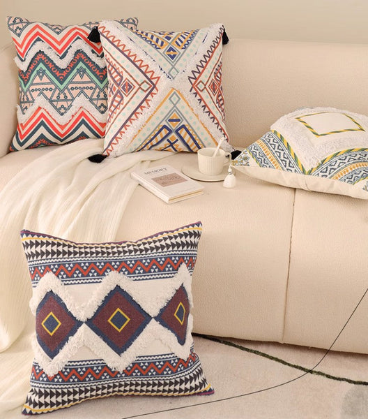 Oriental Decorative Throw Pillows for Living Room, Square Pillows for Couch, Geometric Modern Pillow Covers, Bohemian Decorative Sofa Pillows-HomePaintingDecor