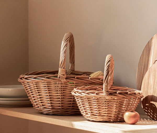 Large Picnic Food Basket with Handle, Lovely Willow Weaving Baskets for Vegetable, Natural Hand-woven Wicker Storage Basket, Natural Fruit Basket, Kitchen Storage Baskets-HomePaintingDecor