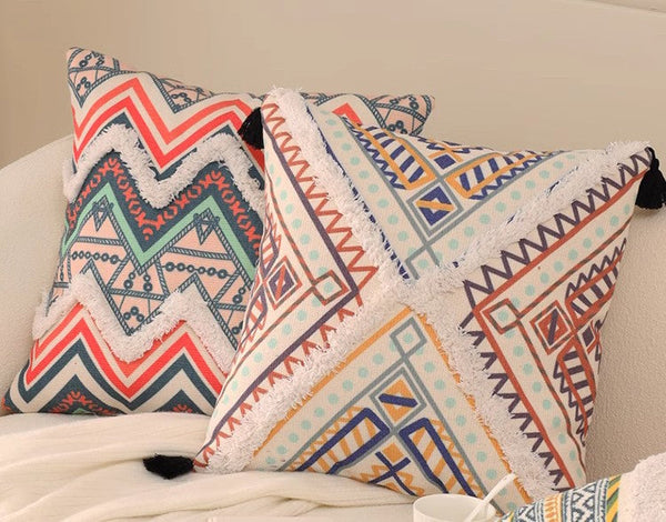 Oriental Decorative Throw Pillows for Living Room, Square Pillows for Couch, Geometric Modern Pillow Covers, Bohemian Decorative Sofa Pillows-HomePaintingDecor