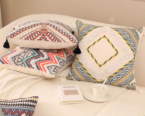Oriental Decorative Throw Pillows for Living Room, Square Pillows for Couch, Geometric Modern Pillow Covers, Bohemian Decorative Sofa Pillows-HomePaintingDecor
