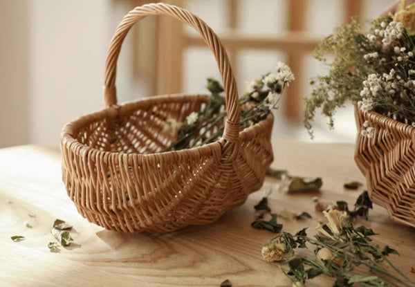 Natural Fruit Basket, Kitchen Storage Baskets, Natural Hand-woven Wicker Storage Basket, Large Picnic Food Basket with Handle, Lovely Willow Weaving Baskets for Vegetable-HomePaintingDecor