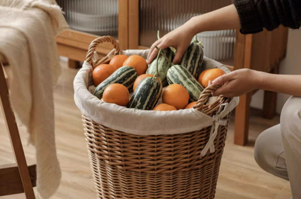 Large Food Storage Basket with Handle, Natural Hand-woven Wicker Storage Basket for Clothes, Willow Weaving Baskets for Clothes, Extra Large Kitchen Storage Baskets-HomePaintingDecor