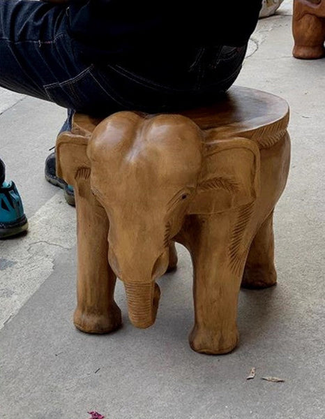 Elephant Sofa Stool, Dining Table Stool, Handmade Solid Wood low Stool, Elephant Wooden Stool, Creative Shoe-changing Stool-HomePaintingDecor