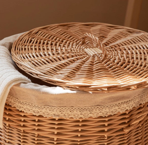 Hand-woven Wicker Storage Basket for Clothes, Large Round Storage Basket for Clothes, Willow Weaving Baskets for Clothes, Extra Large Kitchen Storage Baskets-HomePaintingDecor