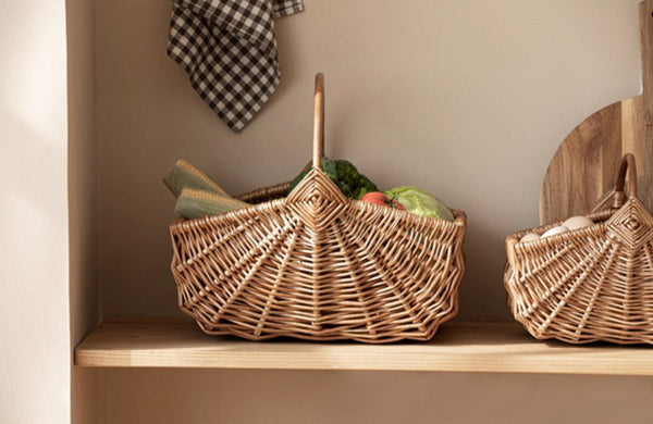 Large Picnic Food Basket with Handle, Natural Hand-woven Wicker Storage Basket, Lovely Willow Weaving Baskets for Vegetable, Natural Fruit Basket, Kitchen Storage Baskets-HomePaintingDecor