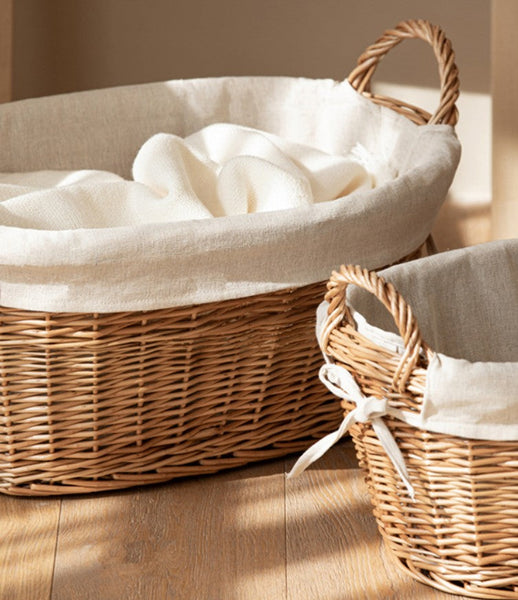 Large Kitchen Round Storage Baskets, Large Food Storage Basket with Handle, Natural Hand-woven Wicker Storage Basket for Clothes, Willow Weaving Baskets for Toys-HomePaintingDecor