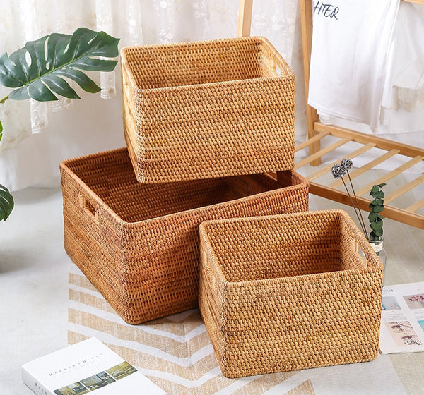 Extra Large Woven Baskets for Living Room, Storage Baskets for Clothes, Storage Baskets for Kitchen, Rectangular Storage Basket for Bedroom, Storage Baskets for Shelves-HomePaintingDecor