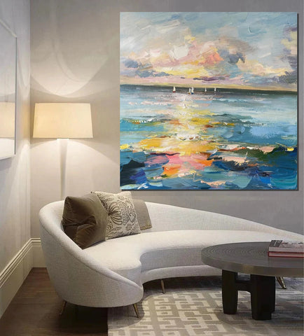 Sail Boat at Sea, Contemporary Modern Artwork, Abstract Landscape Wall Art for Bedroom, Large Modern Canvas Painting, Hand Painted Wall Art Painting-HomePaintingDecor
