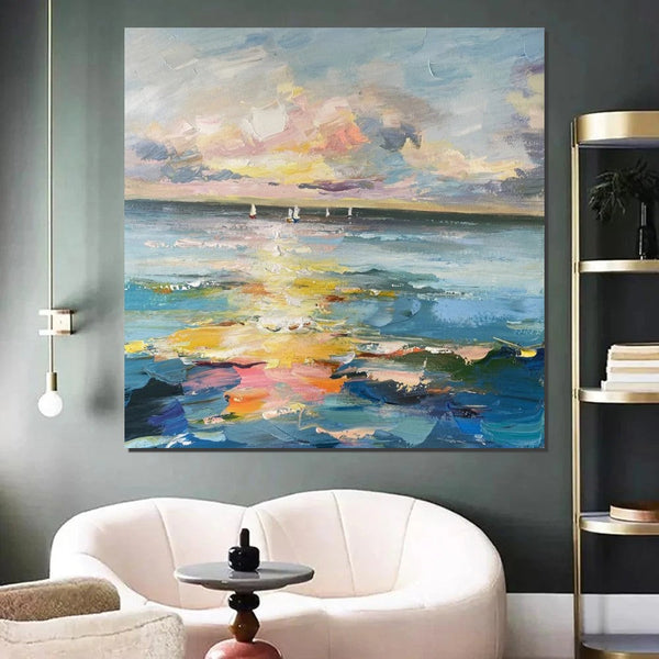 Sail Boat at Sea, Contemporary Modern Artwork, Abstract Landscape Wall Art for Bedroom, Large Modern Canvas Painting, Hand Painted Wall Art Painting-HomePaintingDecor