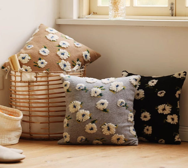 Square Modern Throw Pillows for Couch, Contemporary Modern Sofa Pillows, Flower Decorative Pillow Covers, Decorative Pillows for Bedroom-HomePaintingDecor