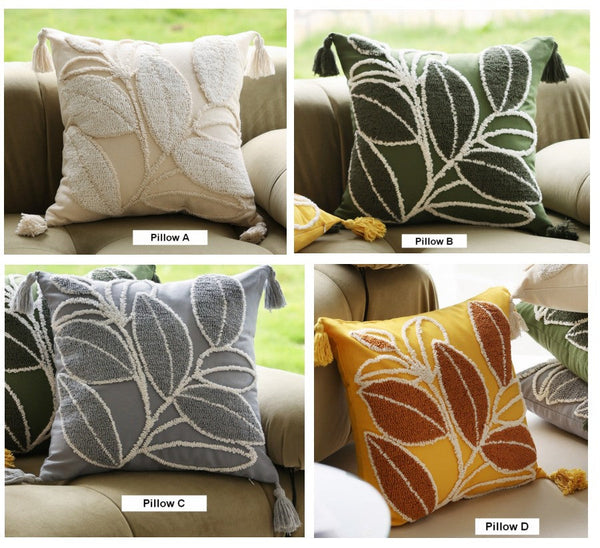 Leaf Decorative Pillows for Bedroom, Contemporary Modern Sofa Pillow Covers, Square Modern Throw Pillows for Couch, Modern Decorative Pillows for Interior Design-HomePaintingDecor