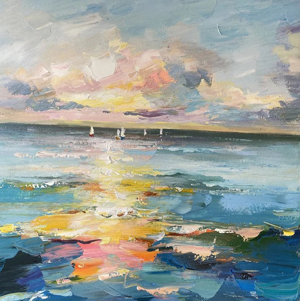 Sail Boat at Sea, Contemporary Modern Artwork, Abstract Landscape Wall Art for Bedroom, Large Modern Canvas Painting, Hand Painted Wall Art Painting-HomePaintingDecor