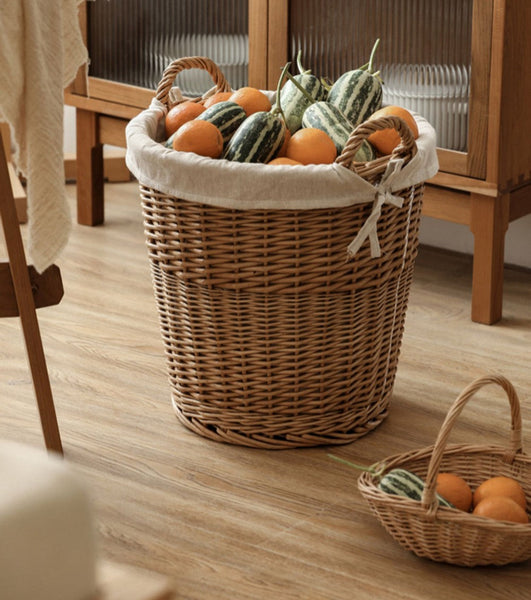 Large Food Storage Basket with Handle, Natural Hand-woven Wicker Storage Basket for Clothes, Willow Weaving Baskets for Clothes, Extra Large Kitchen Storage Baskets-HomePaintingDecor