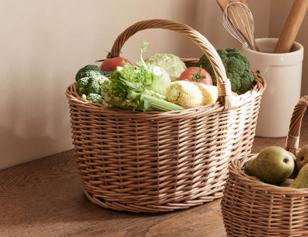 Large Picnic Food Basket with Handle, Natural Hand-woven Wicker Storage Basket, Willow Weaving Baskets for Vegetable, Natural Fruit Basket, Kitchen Storage Baskets-HomePaintingDecor