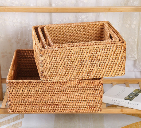 Extra Large Woven Baskets for Living Room, Storage Baskets for Clothes, Storage Baskets for Kitchen, Rectangular Storage Basket for Bedroom, Storage Baskets for Shelves-HomePaintingDecor