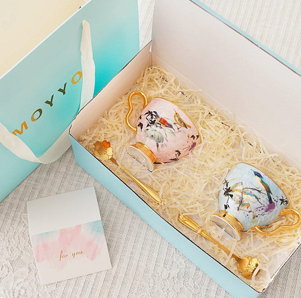 Unique Bird Flower Tea Cup and Saucer in Gift Box as Birthday Gift, Elegant Ceramic Coffee Cups, Afternoon British Tea Cups, Royal Porcelain Tea Cup Set-HomePaintingDecor