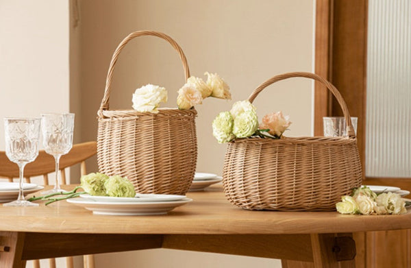 Wicker Storage Basket for Kitchen, Hand-woven Picnic Food Basket with Handle, Willow Weaving Baskets for Vegetable, Natural Fruit Basket, Storage Basket for Shelves-HomePaintingDecor