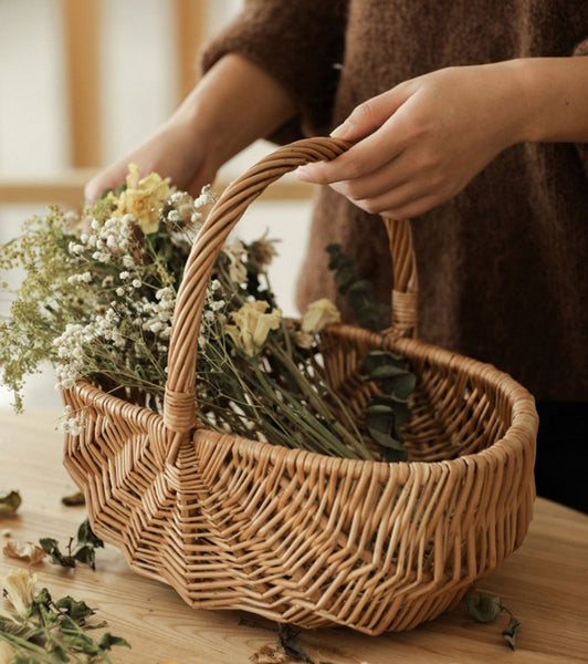 Natural Fruit Basket, Kitchen Storage Baskets, Natural Hand-woven Wicker Storage Basket, Large Picnic Food Basket with Handle, Lovely Willow Weaving Baskets for Vegetable-HomePaintingDecor