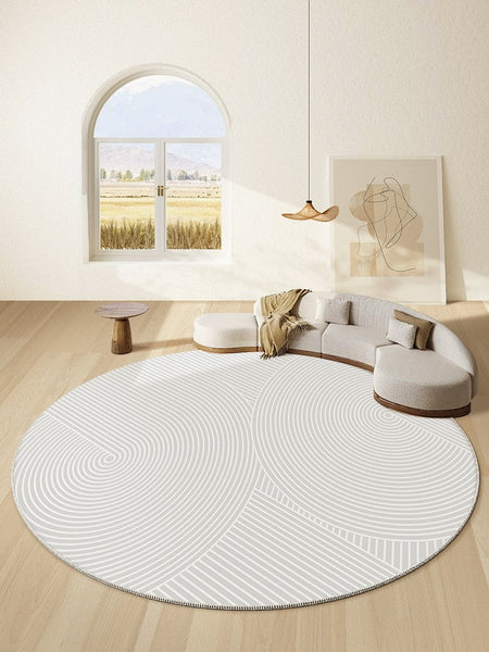 Abstract Contemporary Round Rugs for Dining Room, Geometric Modern Rug Ideas for Living Room, Soft Modern Rugs for Dining Room, Circular Modern Rugs for Bathroom-HomePaintingDecor