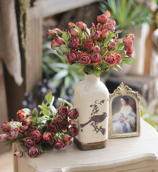 Artificial Floral for Bedroom, 12 Branches of Rose Flowers, Botany Plants, Rose Flower in Vase, Simple Flower Arrangement Ideas for Home Decoration-HomePaintingDecor