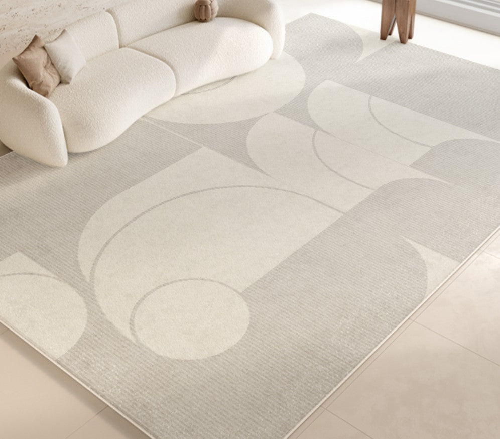 Abstract Contemporary Beige Rugs For Bedroom, Soft Shaggy Carpet, Modern Living Room Floor Cover