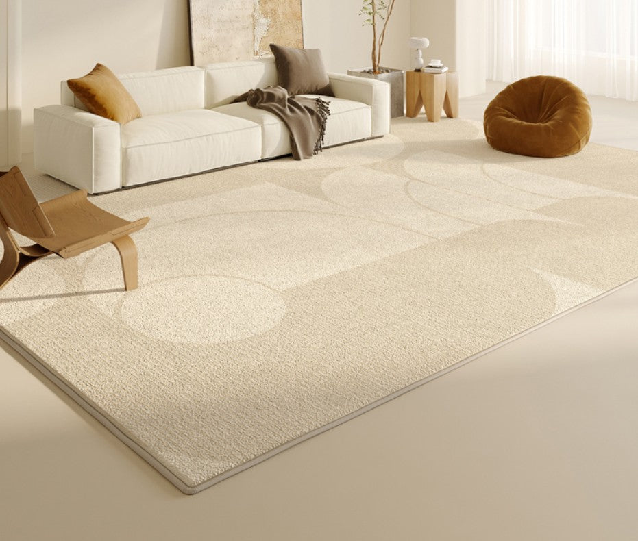 Abstract Contemporary Cream Rugs For Bedroom, Luxurious Soft Texture, Modern Neutral Carpet