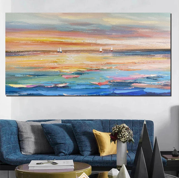 Oversized Canvas Painting for Sale, Simple Painting Ideas for Dining Room, Acrylic Painting on Canvas, Modern Acrylic Canvas Painting, Sail Boat Paintings-HomePaintingDecor