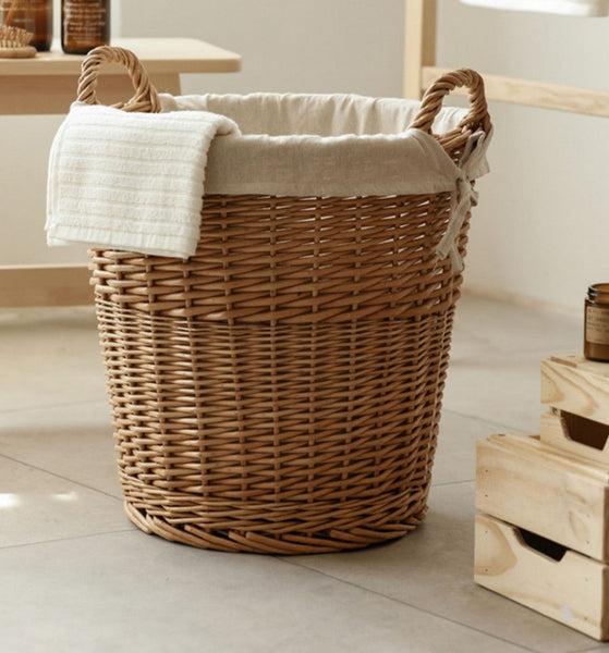 Large Food Storage Basket with Handle, Natural Hand-woven Wicker Storage Basket for Clothes, Willow Weaving Baskets for Clothes, Extra Large Kitchen Storage Baskets-HomePaintingDecor