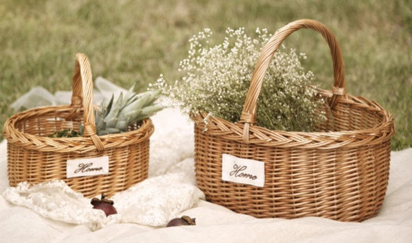 Hand-woven Wicker Storage Basket, Large Picnic Food Basket with Handle, Willow Weaving Baskets for Vegetable, Natural Fruit Basket, Kitchen Storage Baskets-HomePaintingDecor