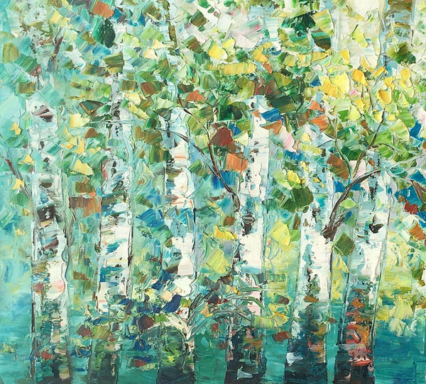 Birch Tree Painting, Abstract Autumn Painting, Heavy Texture Painting, Custom Landscape Painting