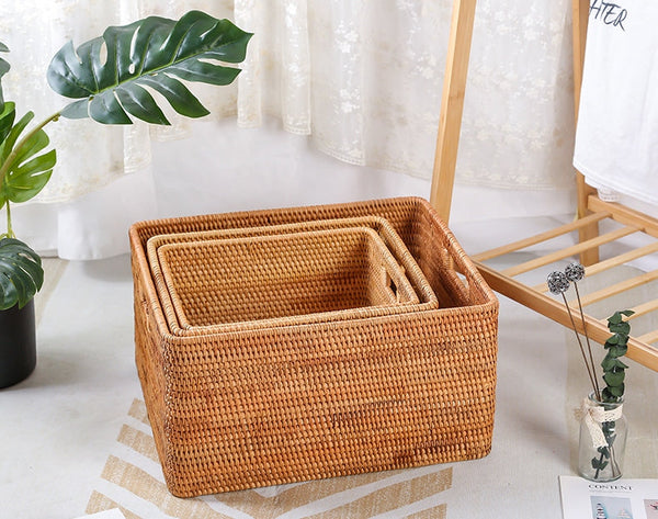 Extra Large Woven Baskets for Living Room, Storage Baskets for Clothes, Storage Baskets for Kitchen, Rectangular Storage Basket for Bedroom, Storage Baskets for Shelves-HomePaintingDecor