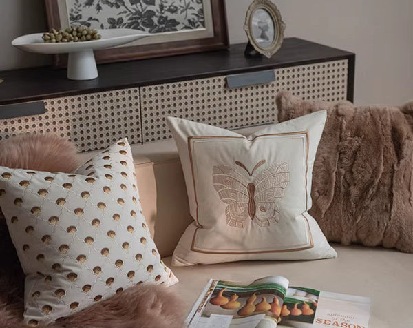 Decorative Pillow Arrangement Ideas for Couch, Modern Decorative Pillows for Bedroom, Embroidered Butterfly Pillow Covers, Large Decorative Throw Pillows for Living Room-HomePaintingDecor