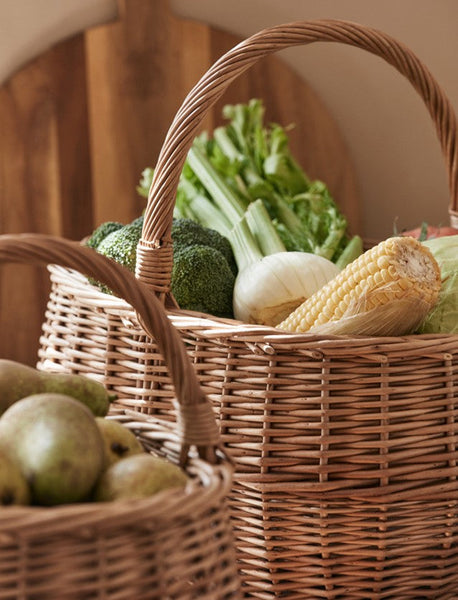 Large Picnic Food Basket with Handle, Natural Hand-woven Wicker Storage Basket, Willow Weaving Baskets for Vegetable, Natural Fruit Basket, Kitchen Storage Baskets-HomePaintingDecor