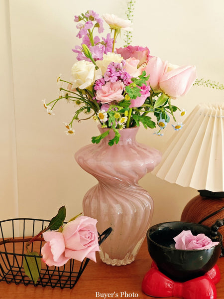 Modern Vases for Living Room, Mid Century Pink Vases for Flowers, Handmade Contemporary Glass Vases, Unique Decorative Glass Vase, Centerpiece Vases on Table-HomePaintingDecor